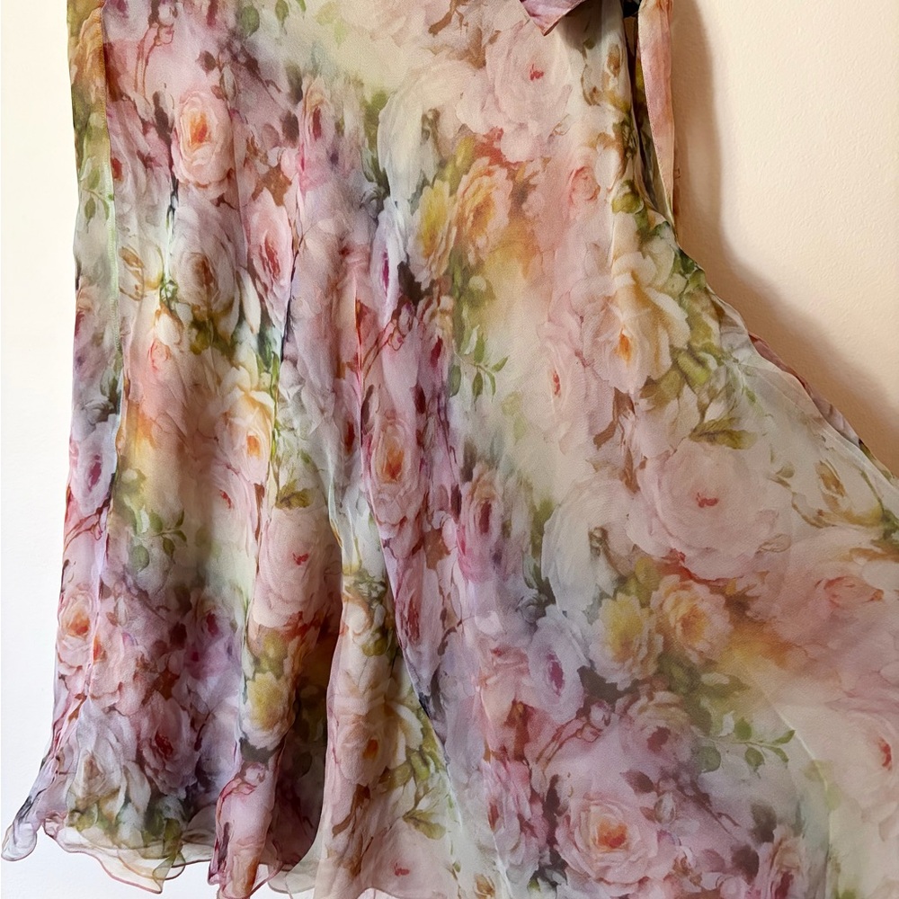 Valentino vintage flowy watercolor Floral Silk Skirt soft luxury romantic garden - Picture 5 of 16